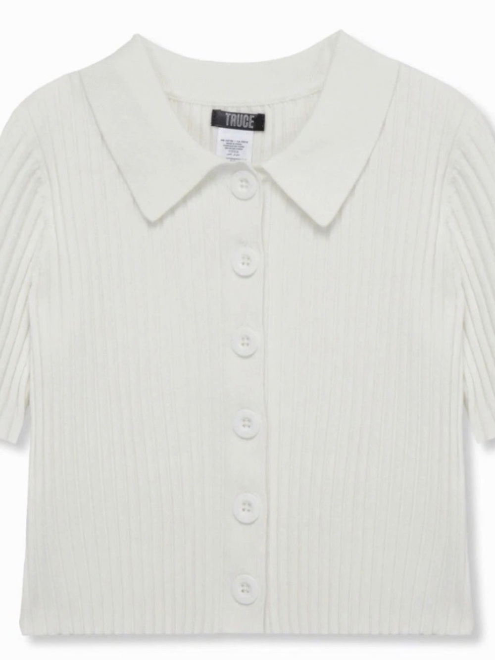 Truce Kids' White Ribbed Short-Sleeve Button-Down Shirt